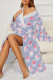 Blue Purple Sexy Graffiti Print Butterfly Gradient Lace Up Contrast Sleepwear