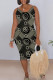 Black Gray Sexy Vacation Geometric Print Letters Contrast V Neck Printed Dresses