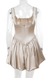 Champagne Elegant Solid Color Patchwork Backless Square Neck Princess Dresses