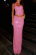 Pink Elegant Solid Color Patchwork Backless Hot Drill Halter Two Pieces