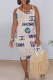 Pink Sexy Vacation Geometric Print Letters Contrast V Neck Printed Dresses