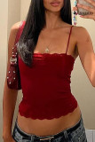 Red Sexy Solid Color Patchwork Backless Spaghetti Strap Tops