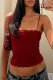 Red Sexy Solid Color Patchwork Backless Spaghetti Strap Tops