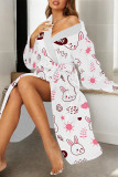 Navy Blue Sexy Graffiti Print Butterfly Gradient Lace Up Contrast Sleepwear