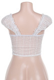 White Sexy Solid Color Lace Patchwork Asymmetrical Collar Tops