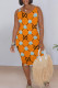 Orange Sexy Letter Print Cartoon Contrast V Neck Printed Dresses