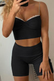 Grey Casual Lace Patchwork Backless Spaghetti Strap Two Pieces