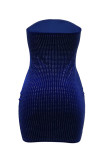 Blue Sexy Hot Solid Color Hot Drilling Backless Strapless Wrapped Skirt Dresses