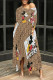 Khaki Casual Street Letter Print Cartoon Pocket Irregular Contrast O Neck Irregular Dresses