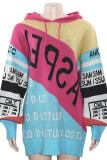 Pink Casual Letters Patchwork Contrast Hooded Tops