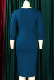 Black Casual Solid Color Patchwork Slit Zipper O Neck Wrapped Skirt Dresses