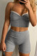 Grey Casual Lace Patchwork Backless Spaghetti Strap Two Pieces