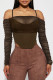 Brown Casual Solid Color Patchwork Backless Spaghetti Strap Tops