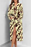 Light Coffee Sexy Geometric Print Snakeskin Print Gradient Lace Up Contrast Sleepwear
