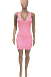 Brownness Sexy Solid Patchwork V Neck A Line Dresses
