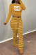 Earth Yellow Casual Street Letter Print Stripe Contrast O Neck Long Sleeve Two Pieces