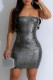 Silver Sexy Hot Solid Color Hot Drilling Backless Strapless Wrapped Skirt Dresses