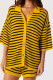 Orange Casual Stripe Buckle Patchwork Turndown Collar Half Sleeve Two Pieces