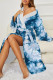 Blue Sexy Graffiti Print Butterfly Gradient Lace Up Contrast Sleepwear