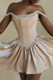 Champagne Elegant Solid Color Patchwork Backless Square Neck Princess Dresses