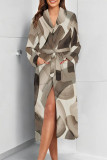 Light Coffee Sexy Geometric Print Snakeskin Print Gradient Lace Up Contrast Sleepwear