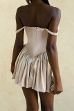 Champagne Elegant Solid Color Patchwork Backless Square Neck Princess Dresses