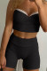 Black Casual Lace Patchwork Backless Spaghetti Strap Two Pieces