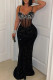 Black Sexy Party Formal Hot Drilling Sequins Patchwork Backless Spaghetti Strap Long Dresses