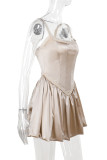 Champagne Elegant Solid Color Patchwork Backless Square Neck Princess Dresses