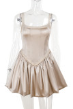 Champagne Elegant Solid Color Patchwork Backless Square Neck Princess Dresses
