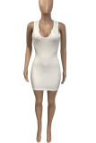 Brownness Sexy Solid Patchwork V Neck A Line Dresses