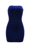 Blue Sexy Hot Solid Color Hot Drilling Backless Strapless Wrapped Skirt Dresses