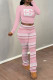 Pink Casual Street Letter Print Stripe Contrast O Neck Long Sleeve Two Pieces
