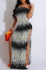 Black And White Sexy Geometric Print Flowers Slit Contrast Off Shoulder Long Dresses