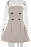 Khaki Sexy Buttons Patchwork Backless Strapless A Line Dresses