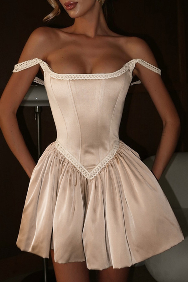 Champagne Elegant Solid Color Patchwork Backless Square Neck Princess Dresses
