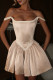 Champagne Elegant Solid Color Patchwork Backless Square Neck Princess Dresses