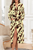 Light Coffee Sexy Geometric Print Snakeskin Print Gradient Lace Up Contrast Sleepwear
