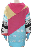Pink Casual Letters Patchwork Contrast Hooded Tops