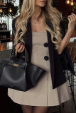 Khaki Sexy Buttons Patchwork Backless Strapless A Line Dresses