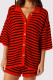 Red Casual Stripe Buckle Patchwork Turndown Collar Half Sleeve Two Pieces