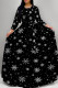Black Casual Print Patchwork Strap Design O Neck Long Dresses