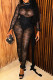 Black Sexy Solid Color Patchwork See-Through Mesh O Neck Skinny Jumpsuits
