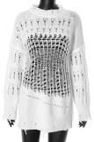 White Casual Solid Color Hollow Out Patchwork O Neck Tops