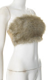 Khaki Sexy Patchwork Fluffy Strapless Tops