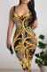 Black Gold Sexy Geometric Print Animal Print Contrast U Neck Printed Dresses