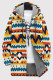 Orange Blue Casual Print Patchwork Zipper Fluffy Hooded Outerwear