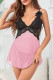 Pink Sexy Leopard Print Lace Patchwork See-Through Lingerie