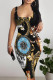 Blue Black Sexy Geometric Print Animal Print Contrast U Neck Printed Dresses