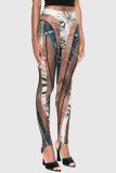 Brown Casual Print Patchwork Skinny Pencil Full Print Bottoms